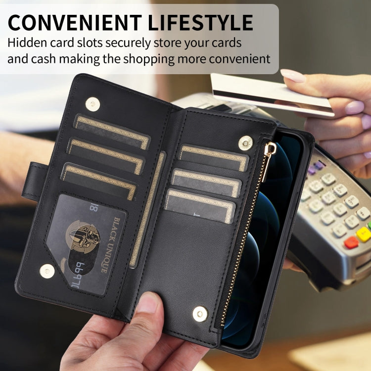 For iPhone 16 Pro Max Crossbody Zipper Wallet Rhombus Leather Phone Case(Black) by buy2fix