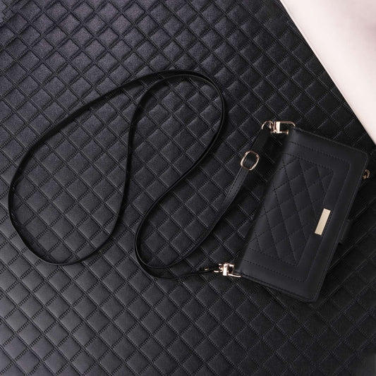 For iPhone 16 Pro Crossbody Zipper Wallet Rhombus Leather Phone Case(Black) by buy2fix