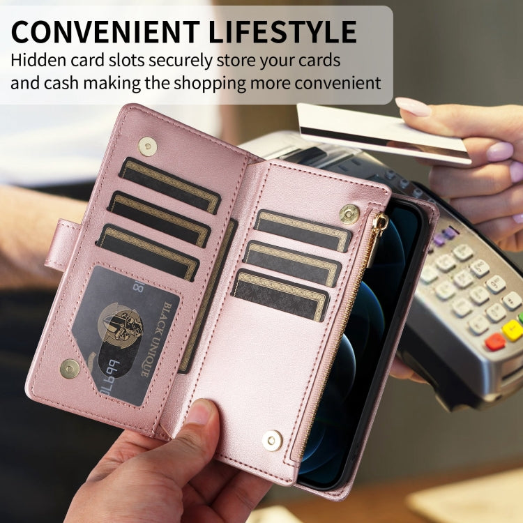 For iPhone 15 Pro Max Crossbody Zipper Wallet Rhombus Leather Phone Case(Rose Gold) - iPhone 15 Pro Max Cases by buy2fix | Online Shopping UK | buy2fix