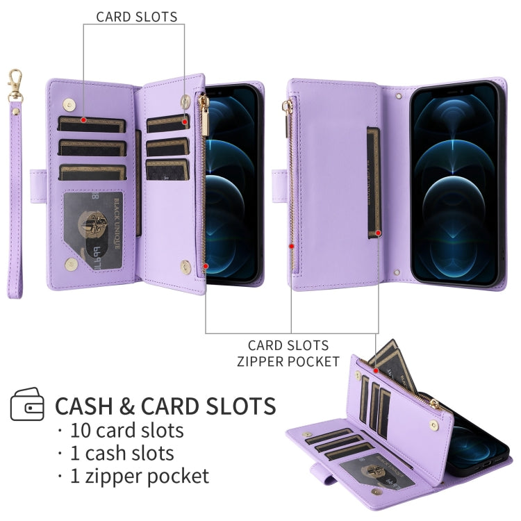 For iPhone 15 Pro Max Crossbody Zipper Wallet Rhombus Leather Phone Case(Purple) - iPhone 15 Pro Max Cases by buy2fix | Online Shopping UK | buy2fix