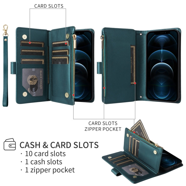 For iPhone 15 Pro Max Crossbody Zipper Wallet Rhombus Leather Phone Case(Green) - iPhone 15 Pro Max Cases by buy2fix | Online Shopping UK | buy2fix