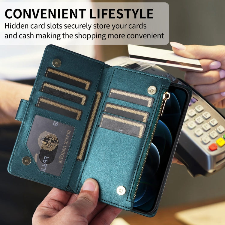 For iPhone 15 Pro Max Crossbody Zipper Wallet Rhombus Leather Phone Case(Green) - iPhone 15 Pro Max Cases by buy2fix | Online Shopping UK | buy2fix