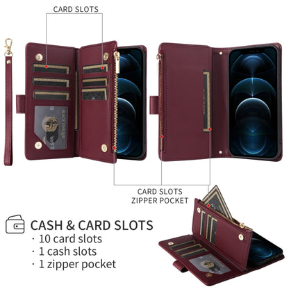 For iPhone 15 Pro Max Crossbody Zipper Wallet Rhombus Leather Phone Case(Wine Red) - iPhone 15 Pro Max Cases by buy2fix | Online Shopping UK | buy2fix