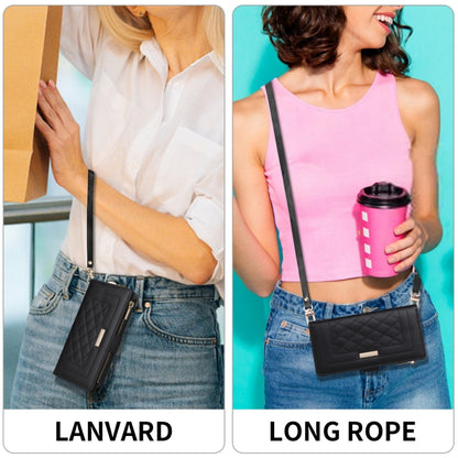 For iPhone 14 / 13 Crossbody Zipper Wallet Rhombus Leather Phone Case(Black) - iPhone 14 Cases by buy2fix | Online Shopping UK | buy2fix