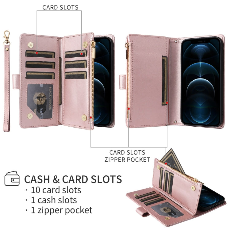 For iPhone 14 Pro Max Crossbody Zipper Wallet Rhombus Leather Phone Case(Rose Gold) - iPhone 14 Pro Max Cases by buy2fix | Online Shopping UK | buy2fix