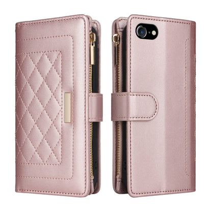For iPhone 7 / 8 / SE 2022 Crossbody Zipper Wallet Rhombus Leather Phone Case(Rose Gold) - iPhone SE 2022 / 2020 / 8 / 7 Cases by buy2fix | Online Shopping UK | buy2fix