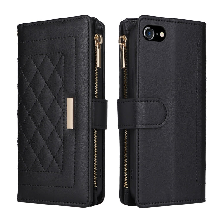 For iPhone 7 / 8 / SE 2022 Crossbody Zipper Wallet Rhombus Leather Phone Case(Black) - iPhone SE 2022 / 2020 / 8 / 7 Cases by buy2fix | Online Shopping UK | buy2fix