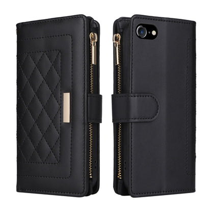 For iPhone 7 / 8 / SE 2022 Crossbody Zipper Wallet Rhombus Leather Phone Case(Black) - iPhone SE 2022 / 2020 / 8 / 7 Cases by buy2fix | Online Shopping UK | buy2fix