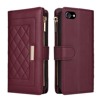 For iPhone 7 / 8 / SE 2022 Crossbody Zipper Wallet Rhombus Leather Phone Case(Wine Red) - iPhone SE 2022 / 2020 / 8 / 7 Cases by buy2fix | Online Shopping UK | buy2fix