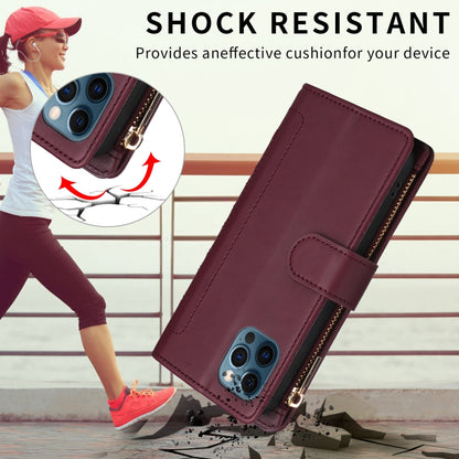 For iPhone 12 Pro Max Crossbody Zipper Wallet Rhombus Leather Phone Case(Wine Red) - iPhone 12 Pro Max Cases by buy2fix | Online Shopping UK | buy2fix