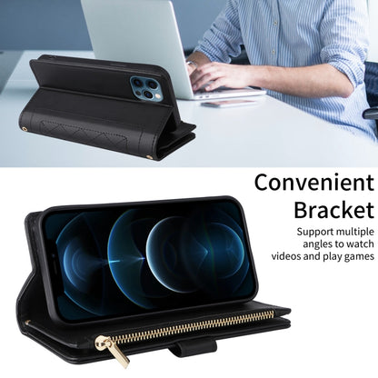 For iPhone 11 Pro Max Crossbody Zipper Wallet Rhombus Leather Phone Case(Black) - iPhone 11 Pro Max Cases by buy2fix | Online Shopping UK | buy2fix