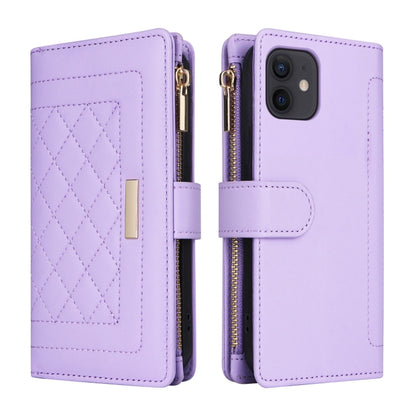 For iPhone 11 Crossbody Zipper Wallet Rhombus Leather Phone Case(Purple) - iPhone 11 Cases by buy2fix | Online Shopping UK | buy2fix