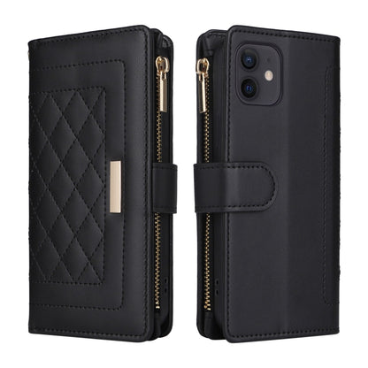 For iPhone 11 Crossbody Zipper Wallet Rhombus Leather Phone Case(Black) - iPhone 11 Cases by buy2fix | Online Shopping UK | buy2fix