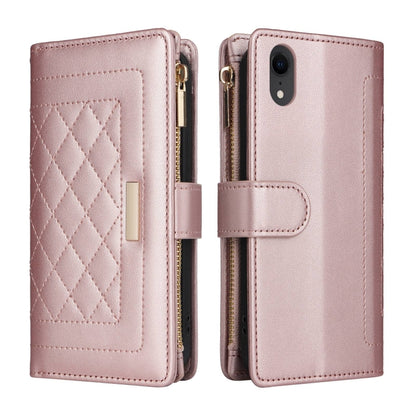 For iPhone XR Crossbody Zipper Wallet Rhombus Leather Phone Case(Rose Gold) - More iPhone Cases by buy2fix | Online Shopping UK | buy2fix