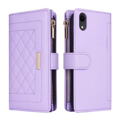 For iPhone XR Crossbody Zipper Wallet Rhombus Leather Phone Case(Purple) - More iPhone Cases by buy2fix | Online Shopping UK | buy2fix