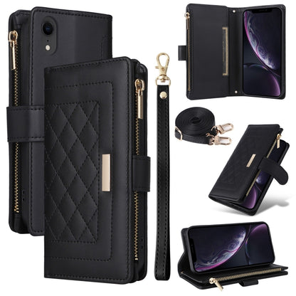 For iPhone XR Crossbody Zipper Wallet Rhombus Leather Phone Case(Black) - More iPhone Cases by buy2fix | Online Shopping UK | buy2fix