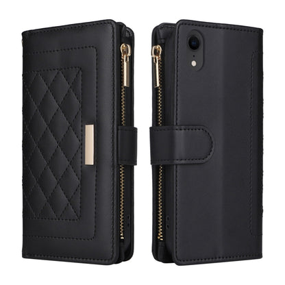 For iPhone XR Crossbody Zipper Wallet Rhombus Leather Phone Case(Black) - More iPhone Cases by buy2fix | Online Shopping UK | buy2fix