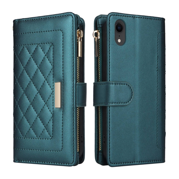 For iPhone XR Crossbody Zipper Wallet Rhombus Leather Phone Case(Green) - More iPhone Cases by buy2fix | Online Shopping UK | buy2fix