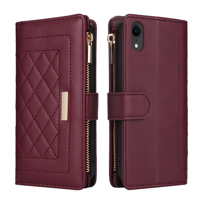 For iPhone XR Crossbody Zipper Wallet Rhombus Leather Phone Case(Wine Red) - More iPhone Cases by buy2fix | Online Shopping UK | buy2fix