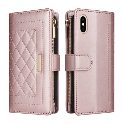 For iPhone XS Max Crossbody Zipper Wallet Rhombus Leather Phone Case(Rose Gold) - More iPhone Cases by buy2fix | Online Shopping UK | buy2fix