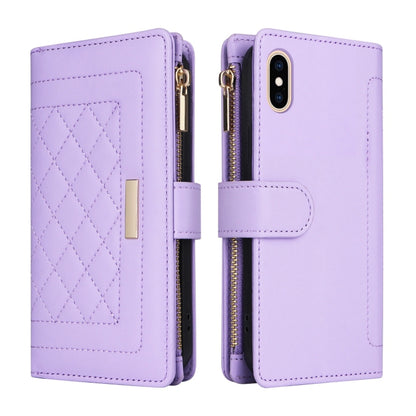 For iPhone XS Max Crossbody Zipper Wallet Rhombus Leather Phone Case(Purple) - More iPhone Cases by buy2fix | Online Shopping UK | buy2fix