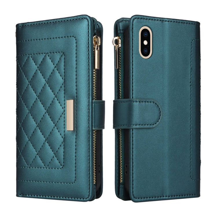 For iPhone XS Max Crossbody Zipper Wallet Rhombus Leather Phone Case(Green) - More iPhone Cases by buy2fix | Online Shopping UK | buy2fix