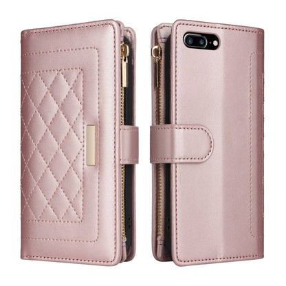 For iPhone 7 Plus / 8 Plus Crossbody Zipper Wallet Rhombus Leather Phone Case(Rose Gold) - More iPhone Cases by buy2fix | Online Shopping UK | buy2fix