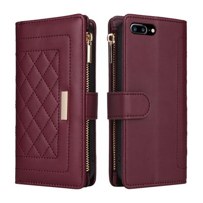 For iPhone 7 Plus / 8 Plus Crossbody Zipper Wallet Rhombus Leather Phone Case(Wine Red) - More iPhone Cases by buy2fix | Online Shopping UK | buy2fix