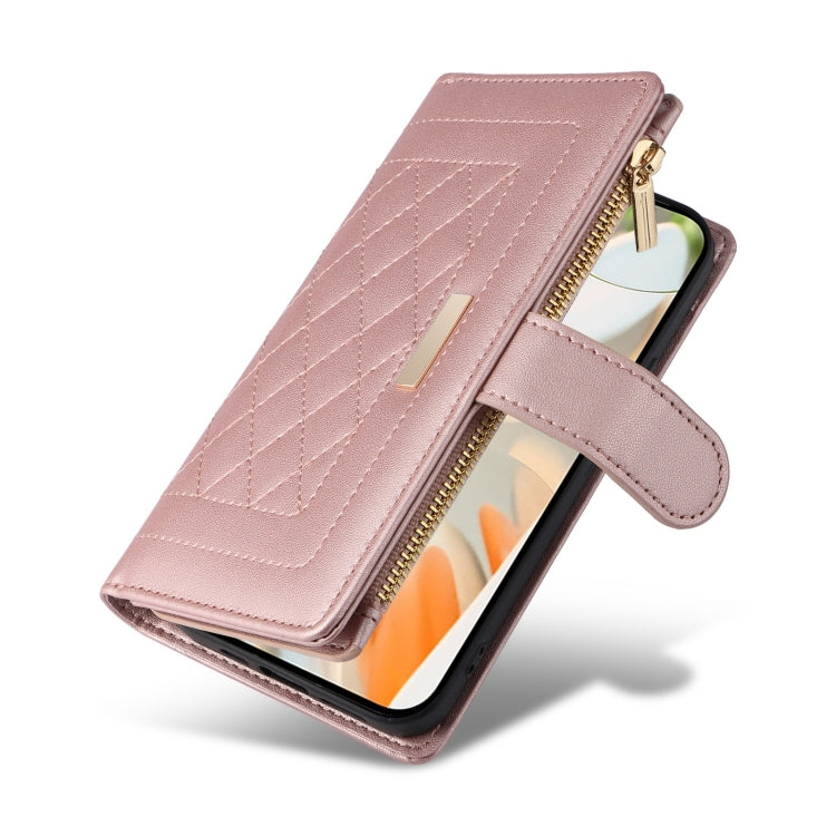For Google Pixel 9 / 9 Pro Crossbody Zipper Wallet Rhombus Leather Phone Case(Rose Gold) by buy2fix