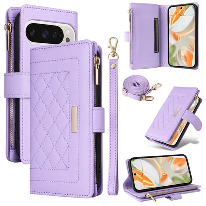 For Google Pixel 9 / 9 Pro Crossbody Zipper Wallet Rhombus Leather Phone Case(Purple) by buy2fix