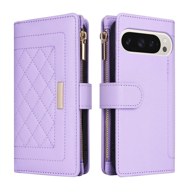 For Google Pixel 9 / 9 Pro Crossbody Zipper Wallet Rhombus Leather Phone Case(Purple) by buy2fix