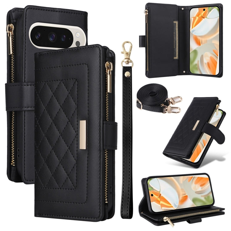For Google Pixel 9 / 9 Pro Crossbody Zipper Wallet Rhombus Leather Phone Case(Black) by buy2fix