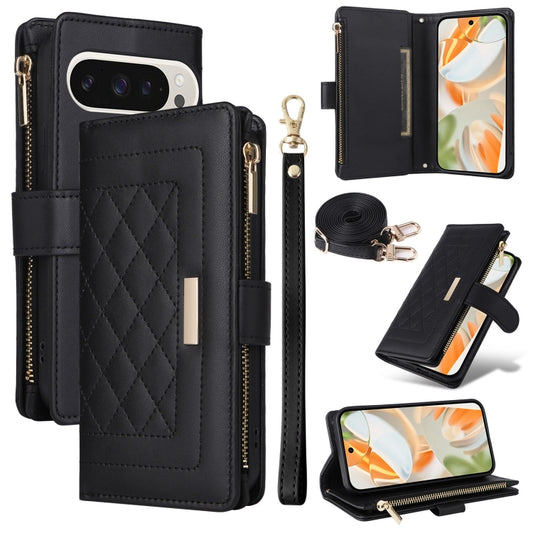 For Google Pixel 9 / 9 Pro Crossbody Zipper Wallet Rhombus Leather Phone Case(Black) by buy2fix