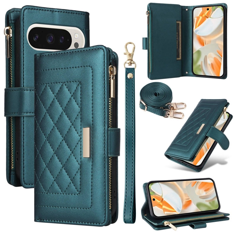 For Google Pixel 9 / 9 Pro Crossbody Zipper Wallet Rhombus Leather Phone Case(Green) by buy2fix