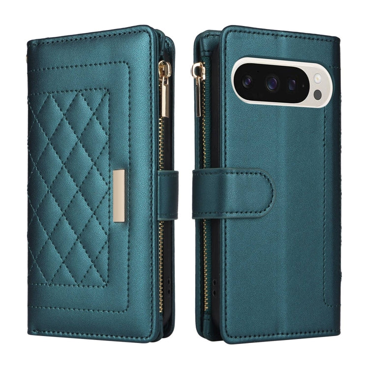 For Google Pixel 9 / 9 Pro Crossbody Zipper Wallet Rhombus Leather Phone Case(Green) by buy2fix