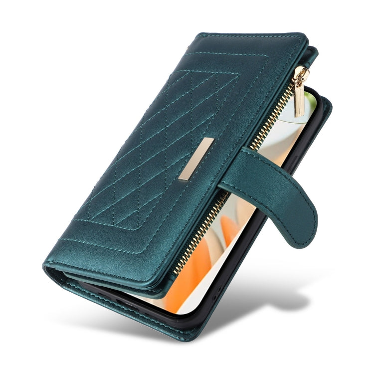 For Google Pixel 9 / 9 Pro Crossbody Zipper Wallet Rhombus Leather Phone Case(Green) by buy2fix