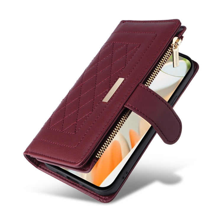 For Google Pixel 9 / 9 Pro Crossbody Zipper Wallet Rhombus Leather Phone Case(Wine Red) by buy2fix