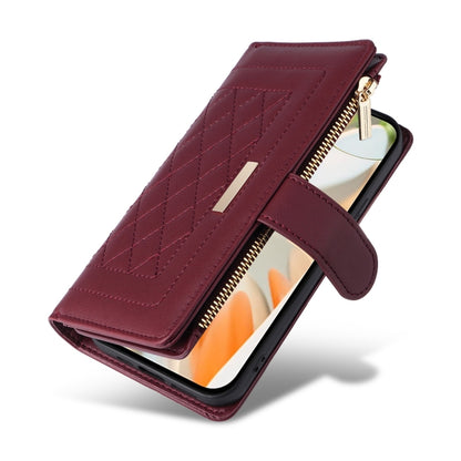 For Google Pixel 9 / 9 Pro Crossbody Zipper Wallet Rhombus Leather Phone Case(Wine Red) by buy2fix