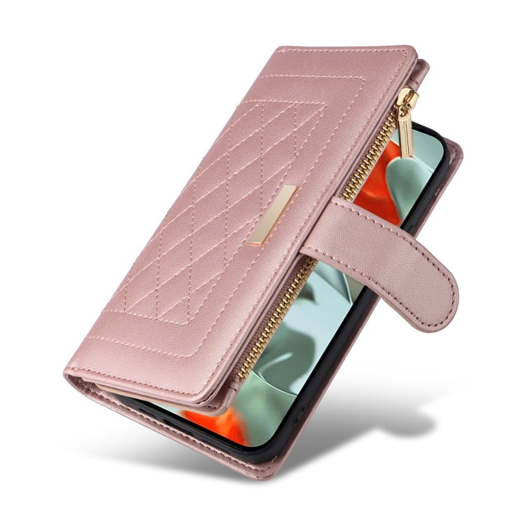 For Google Pixel 9 Pro XL Crossbody Zipper Wallet Rhombus Leather Phone Case(Rose Gold) by buy2fix