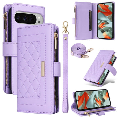 For Google Pixel 9 Pro XL Crossbody Zipper Wallet Rhombus Leather Phone Case(Purple) by buy2fix
