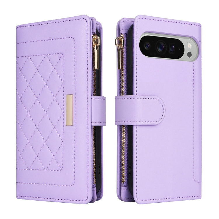 For Google Pixel 9 Pro XL Crossbody Zipper Wallet Rhombus Leather Phone Case(Purple) by buy2fix