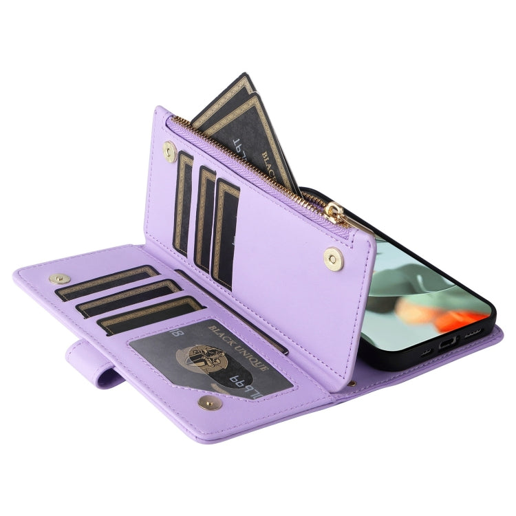 For Google Pixel 9 Pro XL Crossbody Zipper Wallet Rhombus Leather Phone Case(Purple) by buy2fix