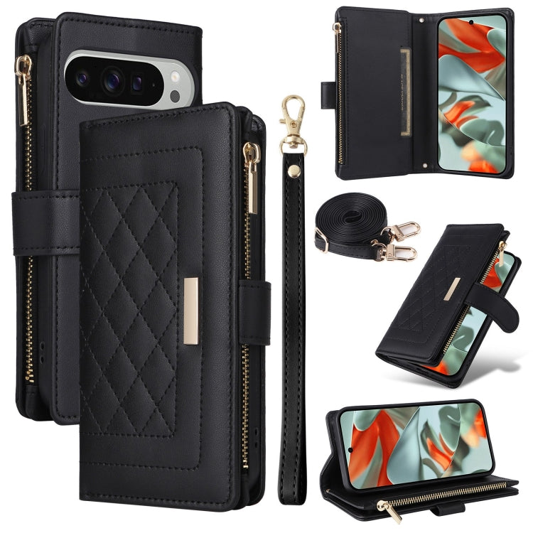 For Google Pixel 9 Pro XL Crossbody Zipper Wallet Rhombus Leather Phone Case(Black) by buy2fix