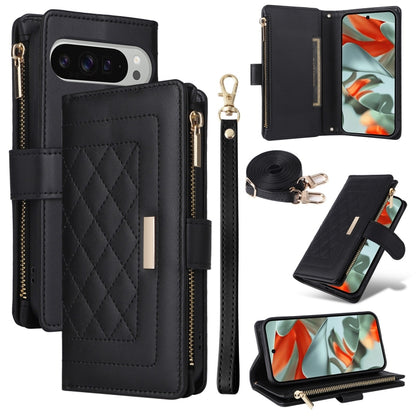 For Google Pixel 9 Pro XL Crossbody Zipper Wallet Rhombus Leather Phone Case(Black) by buy2fix