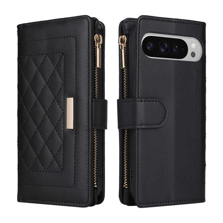For Google Pixel 9 Pro XL Crossbody Zipper Wallet Rhombus Leather Phone Case(Black) by buy2fix