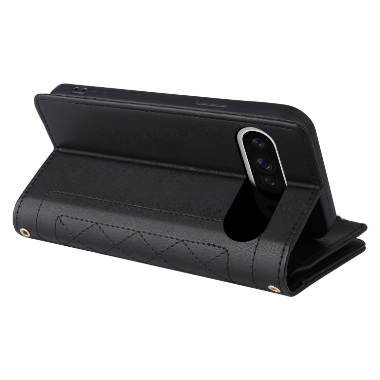 For Google Pixel 9 Pro XL Crossbody Zipper Wallet Rhombus Leather Phone Case(Black) by buy2fix