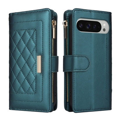 For Google Pixel 9 Pro XL Crossbody Zipper Wallet Rhombus Leather Phone Case(Green) by buy2fix