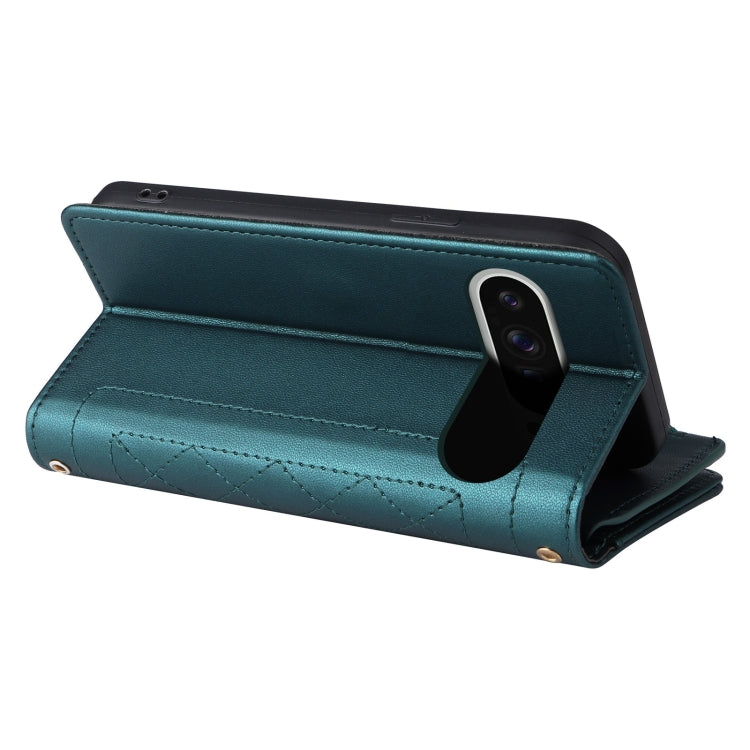 For Google Pixel 9 Pro XL Crossbody Zipper Wallet Rhombus Leather Phone Case(Green) by buy2fix