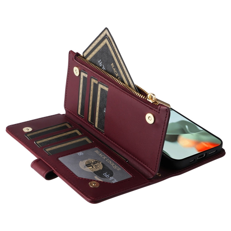 For Google Pixel 9 Pro XL Crossbody Zipper Wallet Rhombus Leather Phone Case(Wine Red) by buy2fix