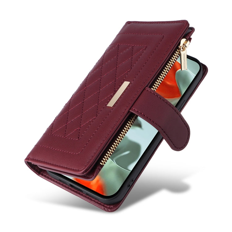 For Google Pixel 9 Pro XL Crossbody Zipper Wallet Rhombus Leather Phone Case(Wine Red) by buy2fix